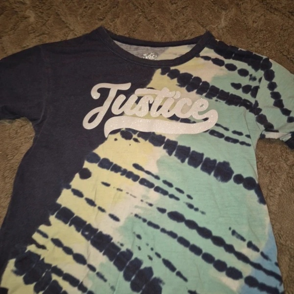 Justice Girls' Tie-Dye Logo Tee in Navy, Aqua & Cream